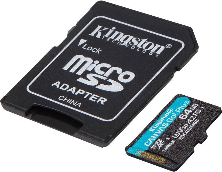 Карта памяти Kingston MicroSDXC 64GB Canvas Go! Plus Class 10 UHS-I U3 V30 A2 + SD-адаптер (SDCG3/64GB)