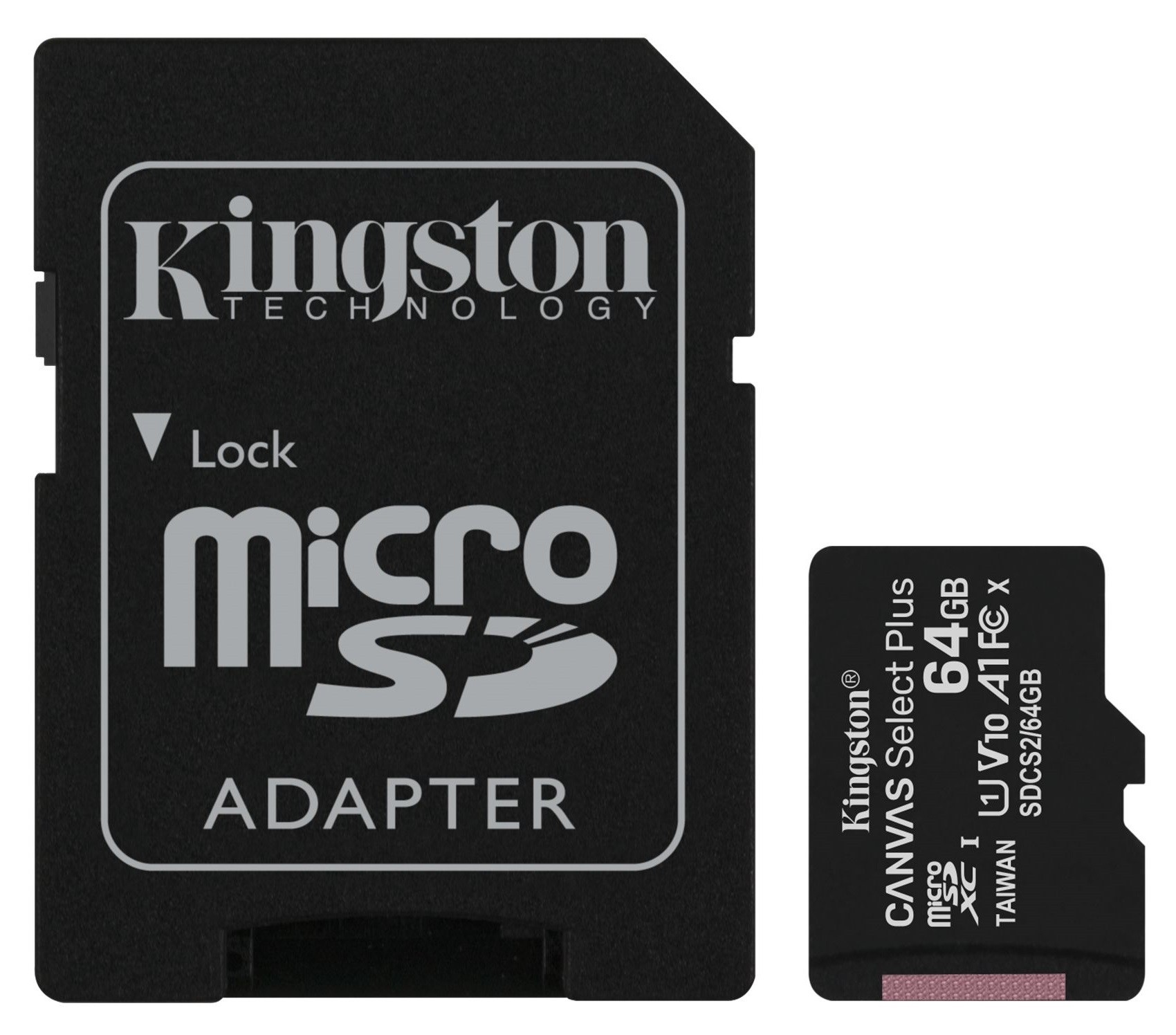Карта памяти Kingston 64GB microSDXC Canvas Select Plus 100R A1 C10 + SD адаптер (SDCS2/64GB)
