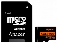 Карта памяти Apacer microSDXC UHS-I U3 128GB V30 A2 +SD адаптер (AP128GMCSX10U8-R)