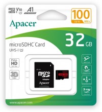 Карта памяти Apacer microSDHC UHS-I 32GB R100 V10 A1 + SD adapter (AP32GMCSH10UB-R)