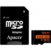 Карта памяти Apacer microSDXC UHS-I U3 64GB V30 A2 +SD адаптер (AP64GMCSX10U8-R)