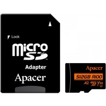 Карта памяти Apacer microSDXC UHS-I U3 512GB V30 A2 +SD адаптер (AP512GMCSX10U8-R)