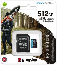 Карта пам'яті Kingston MicroSDXC 512GB Canvas Go! Plus Class 10 UHS-I U3 V30 A2 + SD-адаптер (SDCG3/512GB)