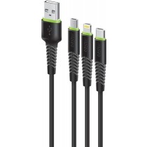 Кабель Intaleo 3in1 USB to Micro/Lightning/Type-C 2,4A 1,4м (CBFLEXU1) чорний